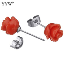 YYW Wedding Mom 7/8/9mm Colorful Resin Imitation Coral Stone Flower Earring