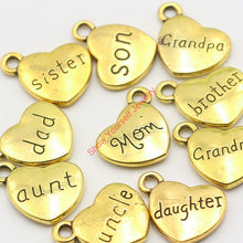 15pcs Antique Golden Plated Daughter  Mom Grandma Charms Pendants for Jewel