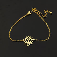 Stainless Steel Gold Charm Healing Lucky Lotus Flower Bracelets For Women B