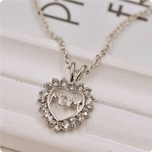 JINSE  Trendy Love "Mom" Fully Crystal Heart Pendant Necklace Mother's Day