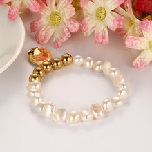 Meaeguet Love Mom Oval Charm Irregular Freshwater Pearls Bracelet For Women