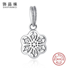 Shipinwei Genuine 100% 925 Sterling Silver Orchid MOM Heart Pendant Charm B