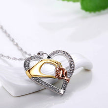 Fashion Rhinestone Heart Hand in Hand Necklace Light Love Mom Pendant Neckl