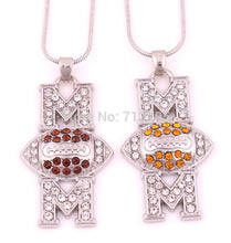 30pcs zinc alloy American football Mom Pave Crystal Pendant necklace-in Pen