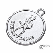Skyrim Sports rhodium plated Wrestling disc charm antique silver plated wre