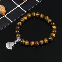 Natural Stone Tiger Eye Opal Beads Bracelets White Blue Pink Mom Charms Lov