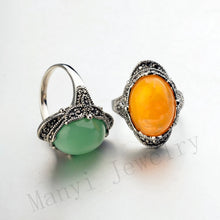 Vintage Antique Silver Plated Green Aventurine  Natural Stone Women Men Rin