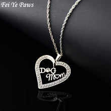 Fei Ye Paws Silver Color Crystal Zircon Dog Mom Heart Pendant Necklaces Dog