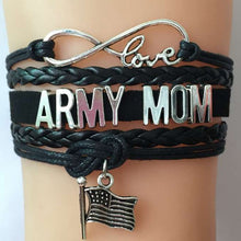 (10pcs/lot) Infinty Love ARMY MOM/AUNT/SISTER/WIFE Bracelet Flag Charm Leat