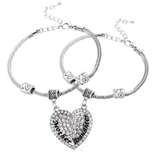 2PCS Mother Daughter Crystal Silver Plated Bracelets Women Girl Charm Snake